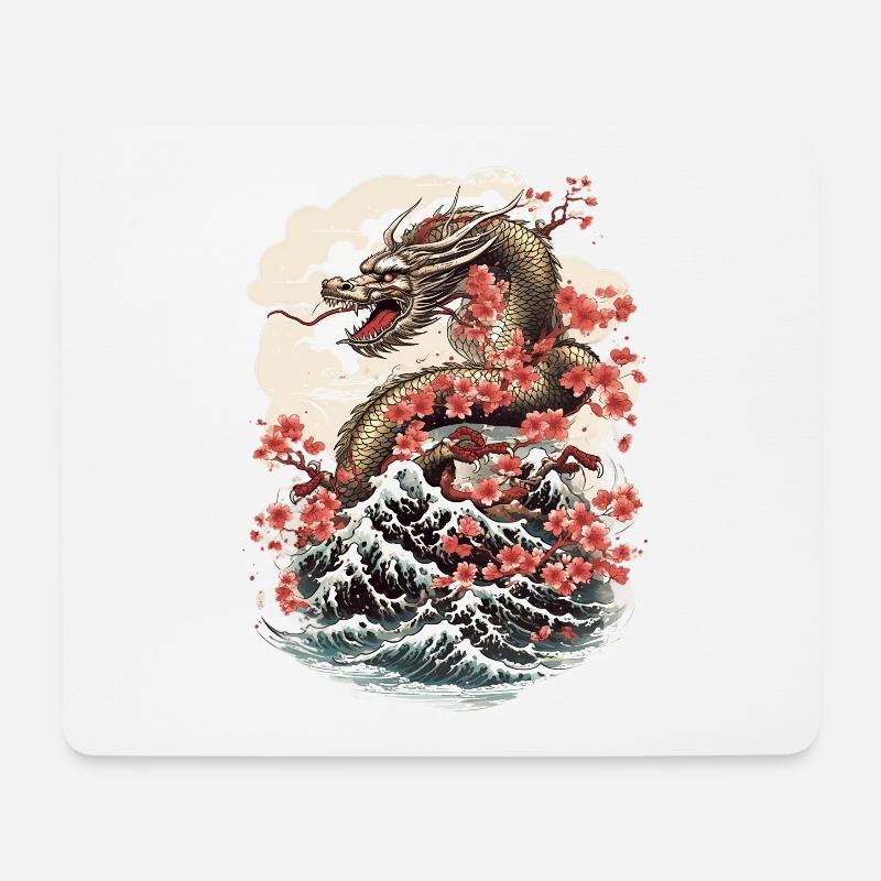 Asiatisch Drache Anime Japanisch Meer Wellen - Mousepad (Querformat) - Weiß