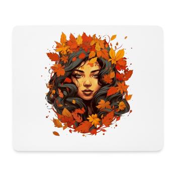 Herbst Frau Natur Blätter Jahreszeit - Mousepad (Querformat) - Weiß - Vorne