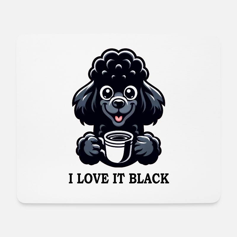 Schwarzer Pudel Liebt Schwarzen Kaffee - Mousepad (Querformat) - Weiß