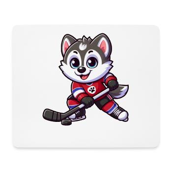 Niedlicher Husky Eishockeyspieler Cartoon - Mousepad (Querformat) - Weiß - Vorne