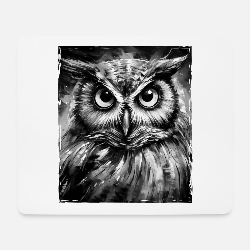 Eule Porträt - Mousepad (Querformat) - Weiß