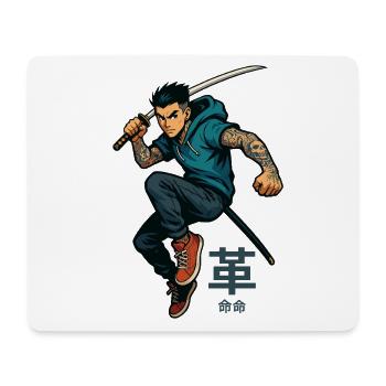 Samurai mit Katana - Mousepad (Querformat) - Weiß - Vorne