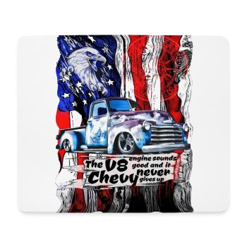 V8 Chevy Pickup Truck auf Amerikanischer Flagge - Mousepad (Querformat) - Weiß - Vorne
