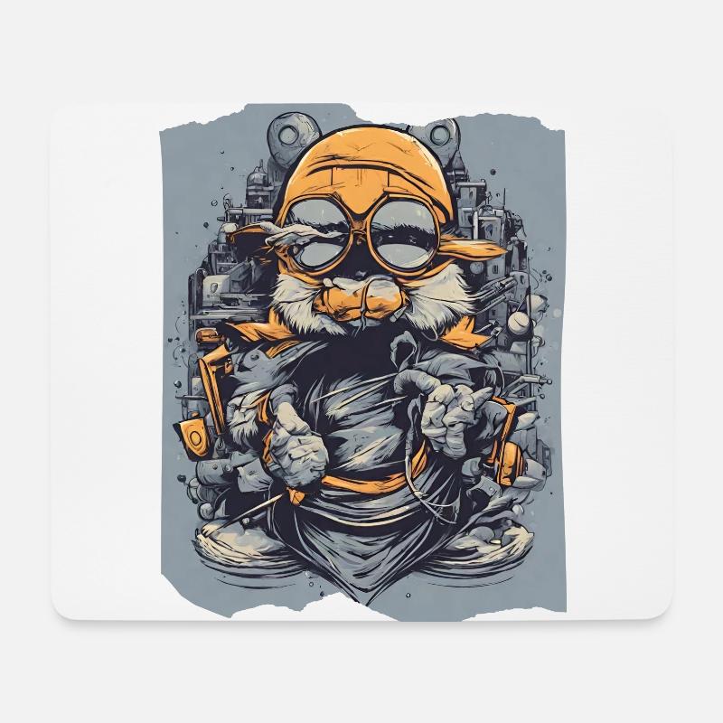 Skywise Schnurrhaare Aviator Tier Orange Grau Niedlich - Mousepad (Querformat) - Weiß