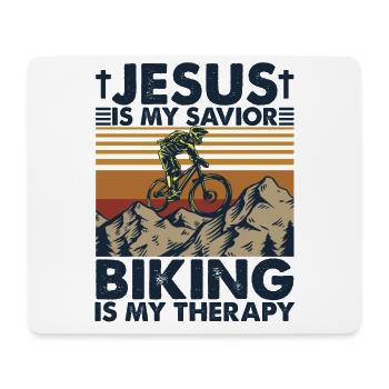 Jésus Is My Savior Biking Is My Therapy - Tapis de souris (format paysage) - blanc - Devant