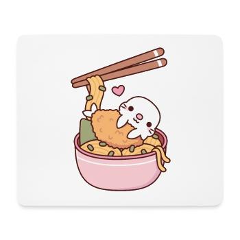 Cute Tempura Seal Soba Noodles Funny - Mouse Pad (horizontal) - white - Front