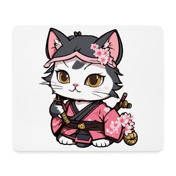 Samurai Cat & Cherry Blossoms #12 - Mouse Pad (horizontal) - white - Front