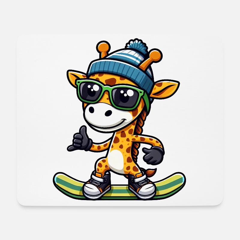 Snowboard Giraffe, Wintersport Tier - Mousepad (Querformat) - Weiß