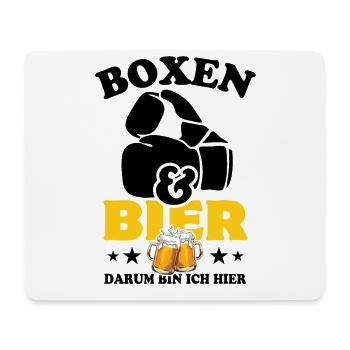 Boxen und Bier, darum bin ich hier - Spruch - Mousepad (Querformat) - Weiß - Vorne