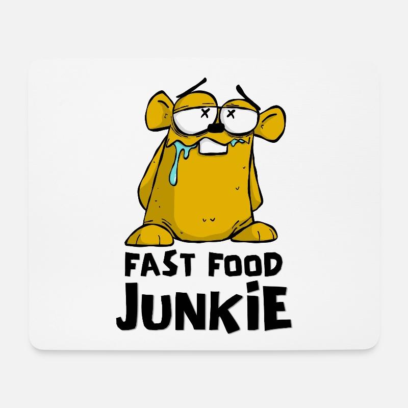 FUNNY FAST FOOD JUNKIE HAMSTER COMIC CARTOON - Mouse Pad (horizontal) - white