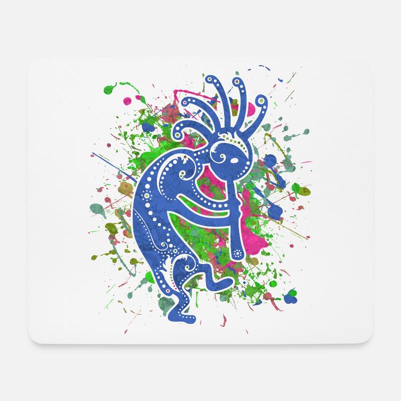 Native Americans Kokopelli - Colorfully Splashes 1 - Mousepad (Querformat) - Weiß