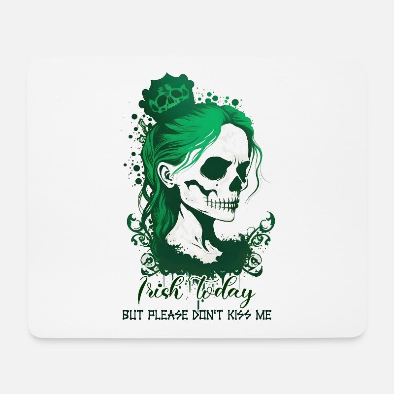 Skull Irish Irland Kleeblatt Grün St Patricks Day - Mousepad (Querformat) - Weiß