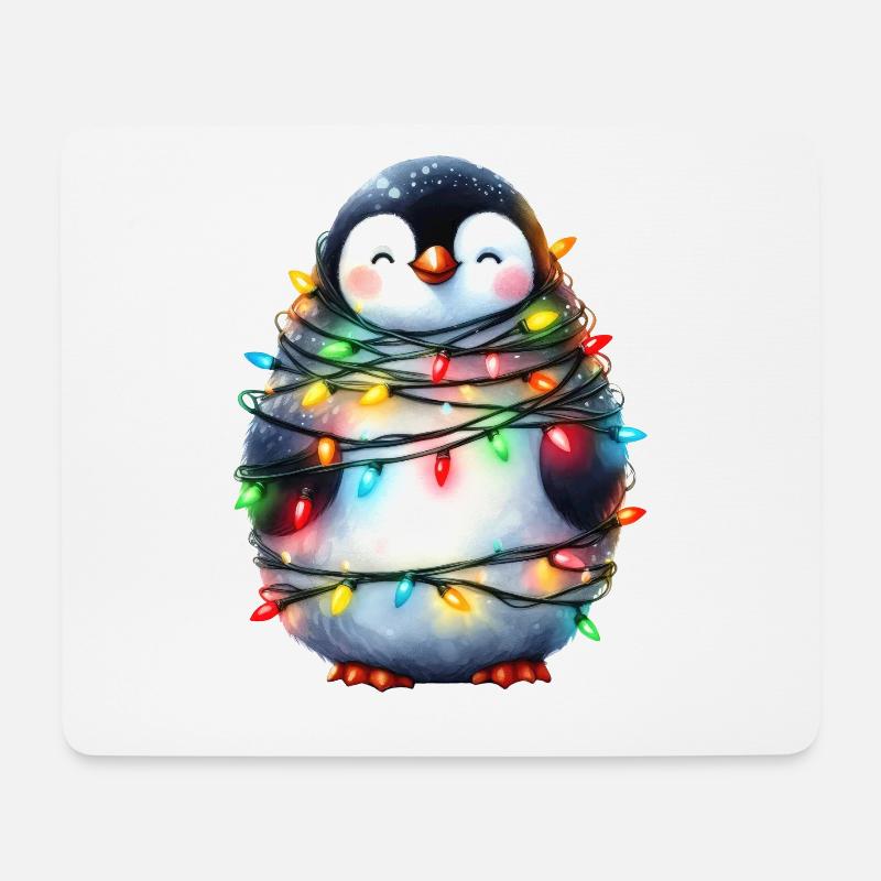 Niedlicher Pinguin mit Lichterkette - Mousepad (Querformat) - Weiß