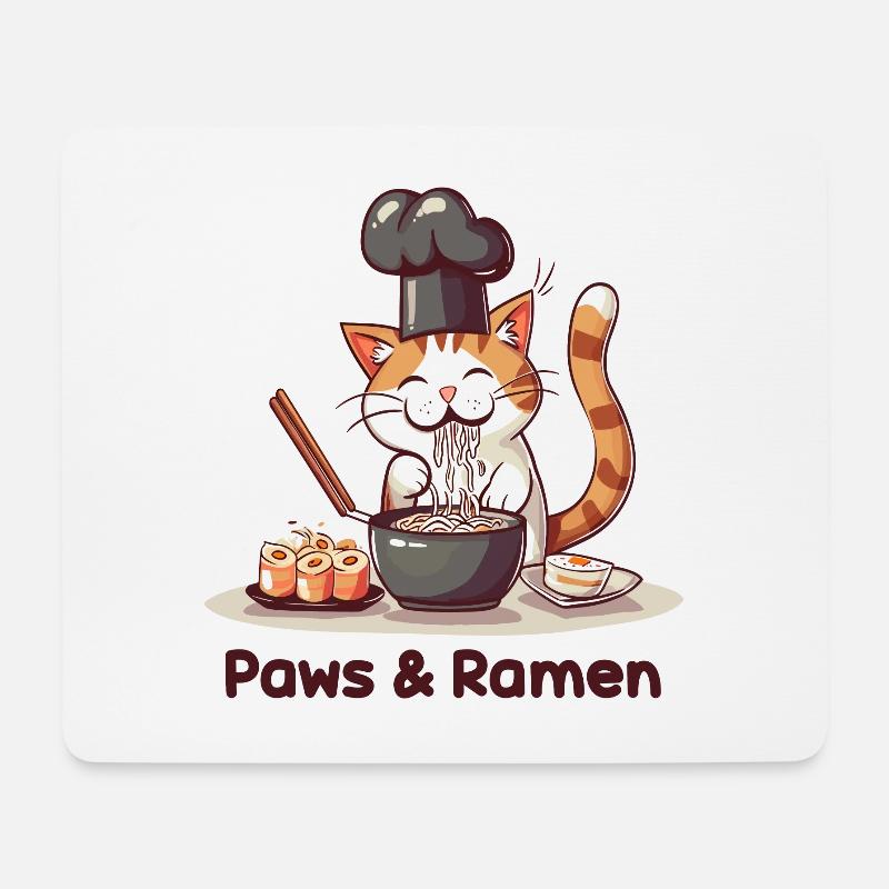 Paws and Ramen Lustige Katzen Tier Sprüche - Mousepad (Querformat) - Weiß