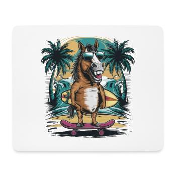 Lustiges Pferd mit Sonnenbrille Skateboard - Mousepad (Querformat) - Weiß - Vorne