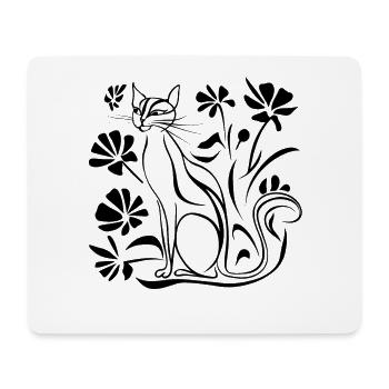 Minimalistische Blumen Katze - Mousepad (Querformat) - Weiß - Vorne