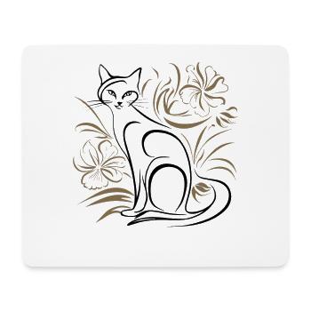 Minimalistische Blumen Katze - Mousepad (Querformat) - Weiß - Vorne