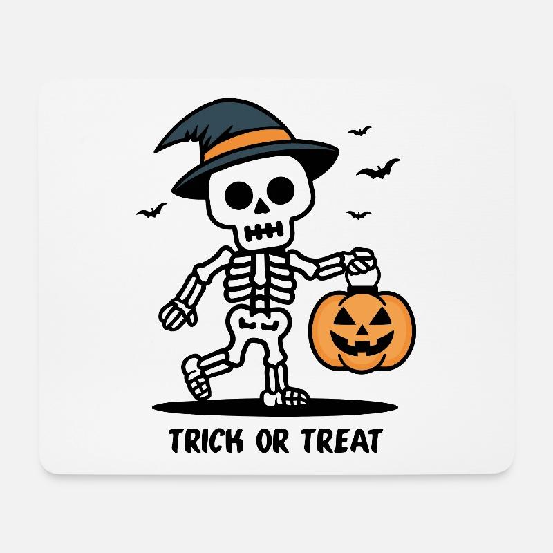 Niedliches Skelett mit Kürbis Laterne Halloween - Mousepad (Querformat) - Weiß