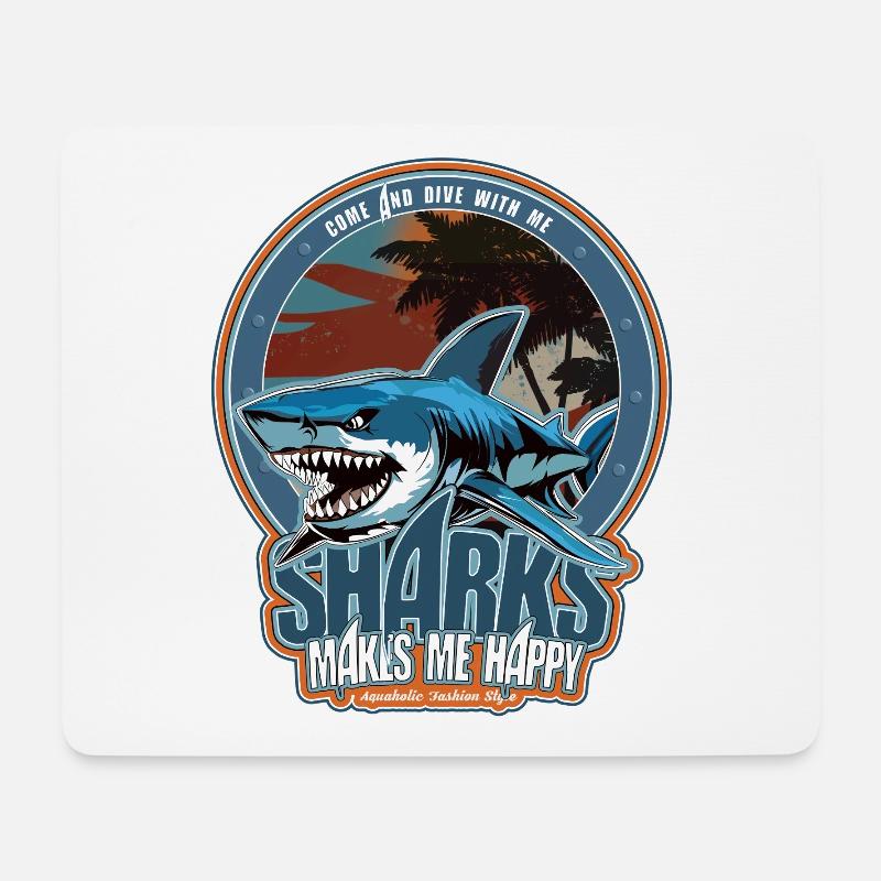 Haie machen mich glücklich. Aquaholic Design - Mousepad (Querformat) - Weiß