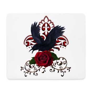 Magnifique corbeau à la rose - Tapis de souris (format paysage) - blanc - Devant