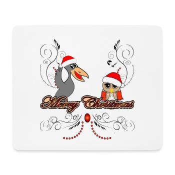 Merry Christmas funny owl with crow - Mouse Pad (horizontal) - white - Front