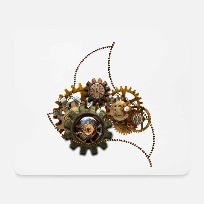 Steampunk, wunderbare Uhr mit Getriebe. - Mousepad (Querformat) - Weiß