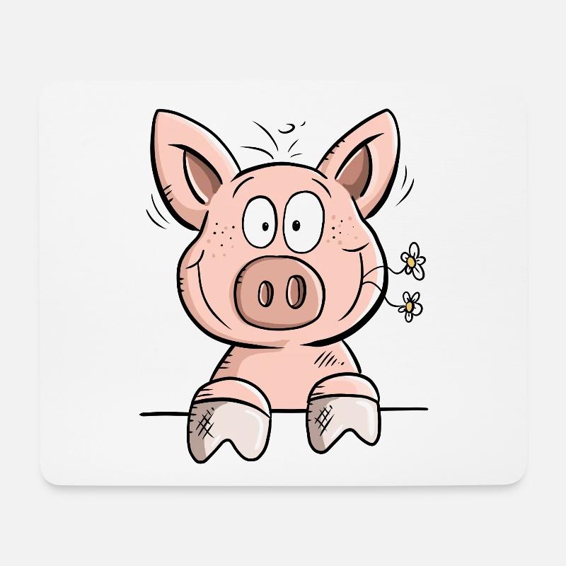 Happy Schweinchen mit Blümchen I Tiermotiv Comic - Mousepad (Querformat) - Weiß