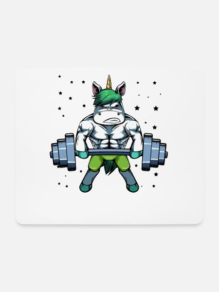 Einhorn Krafttraining im Gym - Mousepad (Querformat) - Weiß