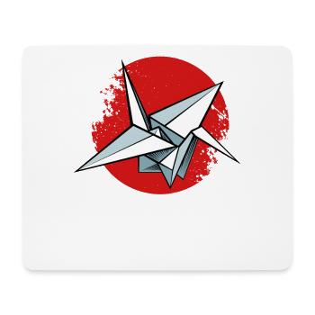 Origami Kranich über rotem Kreis - Mousepad (Querformat) - Weiß - Vorne