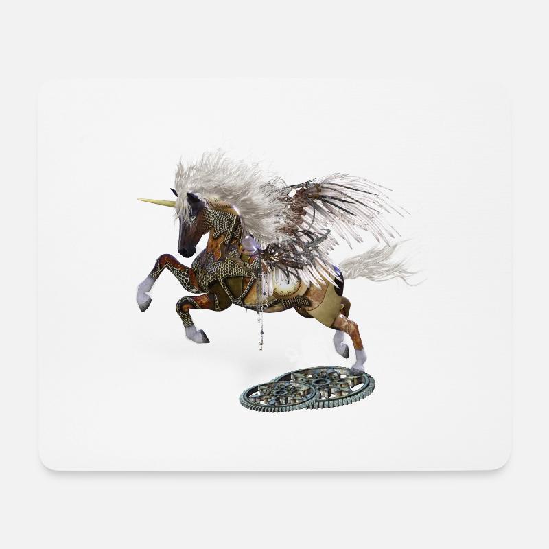 Wunderbares Steampunk-Einhorn mit Pilzen - Mousepad (Querformat) - Weiß