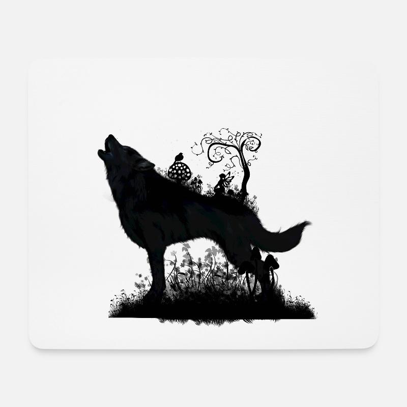Wolf stürzt mit der Fee in der Nacht - Mousepad (Querformat) - Weiß