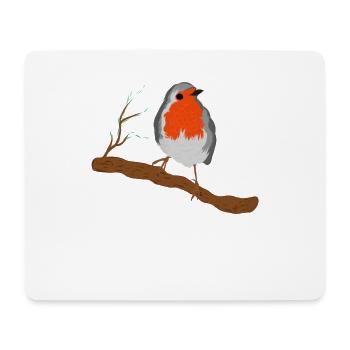 Rouge-gorge avec magnifique robe à plumes sur branche - Tapis de souris (format paysage) - blanc - Devant