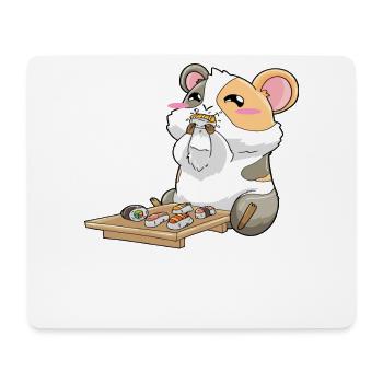 Lustiges Meerschweinchen isst Sushi - Mousepad (Querformat) - Weiß - Vorne