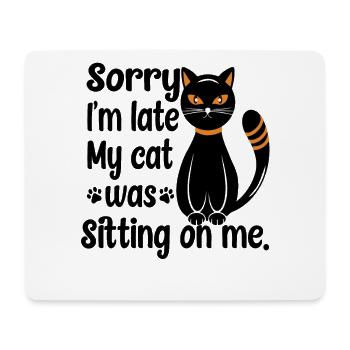 Schwarze sitzende Katze - Mousepad (Querformat) - Weiß - Vorne