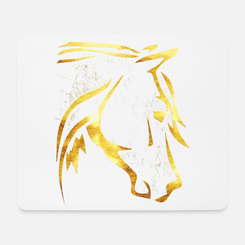 Reiten - Reiter - Pferdekopf - Goldenes Pferd - Mousepad (Querformat) - Weiß