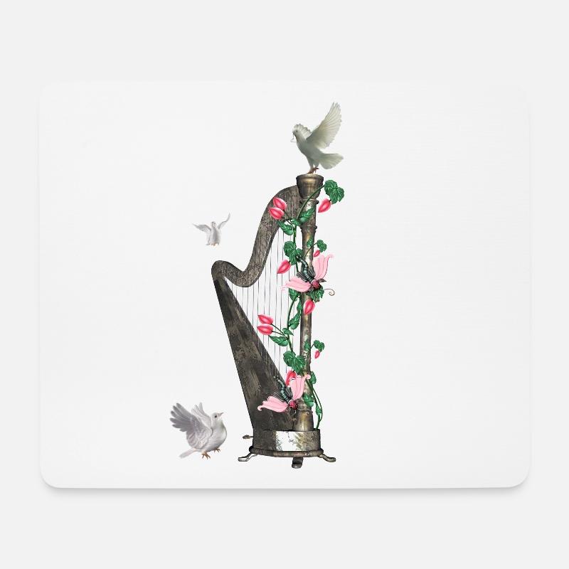 Wunderbare Harfe mit Taube - Mousepad (Querformat) - Weiß