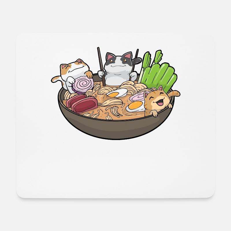 Ramen Katzen Kawaii - Mousepad (Querformat) - Weiß