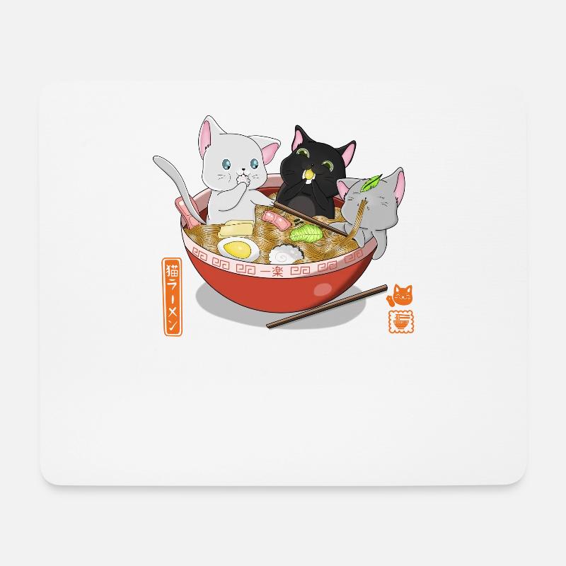 Ramen Katzen - Mousepad (Querformat) - Weiß