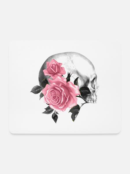 Rosen-Schädel Gothic Design - Mousepad (Querformat) - Weiß