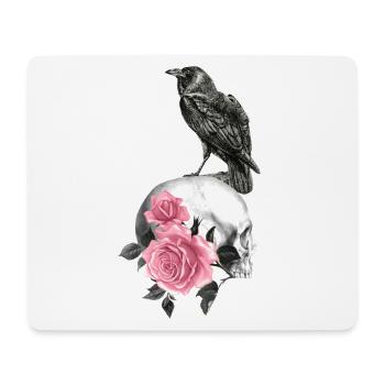 Crâne avec roses et corbeau - Tapis de souris (format paysage) - blanc - Devant