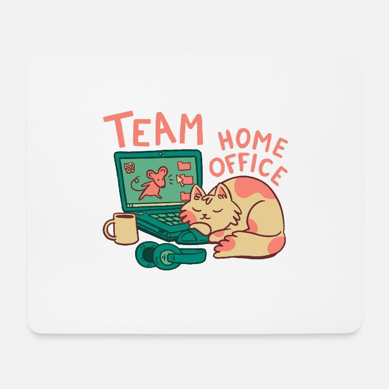 Team Homeoffice Katze Arbeit Job Büro - Mousepad (Querformat) - Weiß