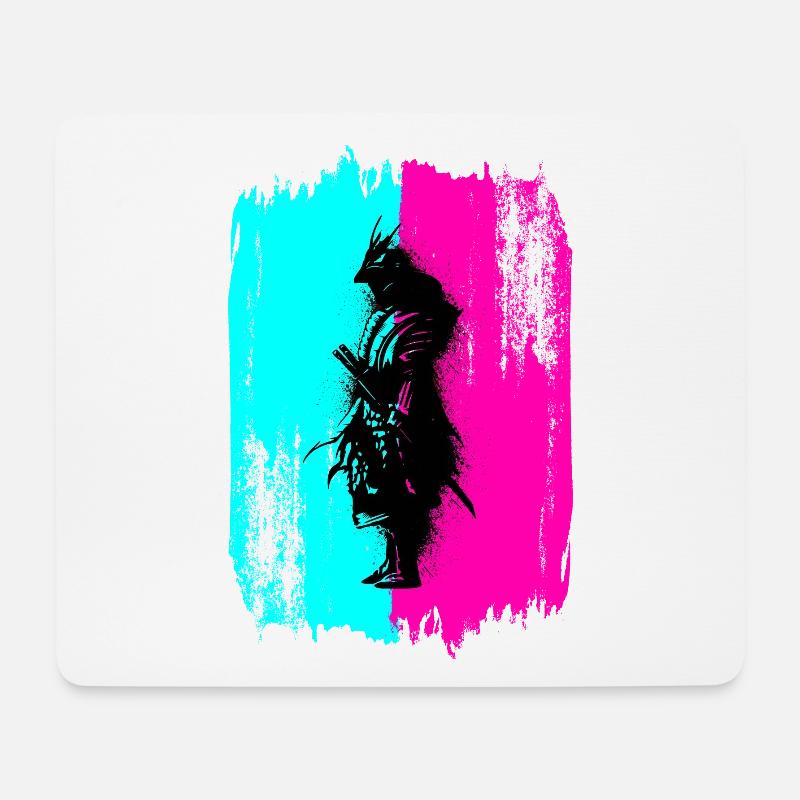 Samurai Silhouette Japan Krieger Schwarz Kunst - Mousepad (Querformat) - Weiß