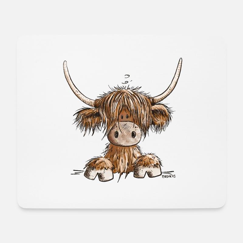 Schottisches Hochlandrind I Highland Cattle Kuh - Mousepad (Querformat) - Weiß