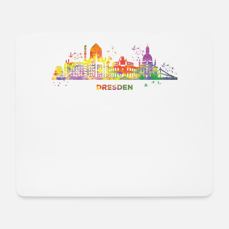 Dresden Skyline Bunt Dresdener Frauenkirche - Mousepad (Querformat) - Weiß