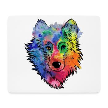 Wolfs Gesicht bunt Aquarell Wolfskopf - Mousepad (Querformat) - Weiß - Vorne
