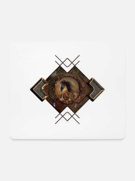 Schönes Steampunkpferd mit Umhang und Ausrüstung - Mousepad (Querformat) - Weiß