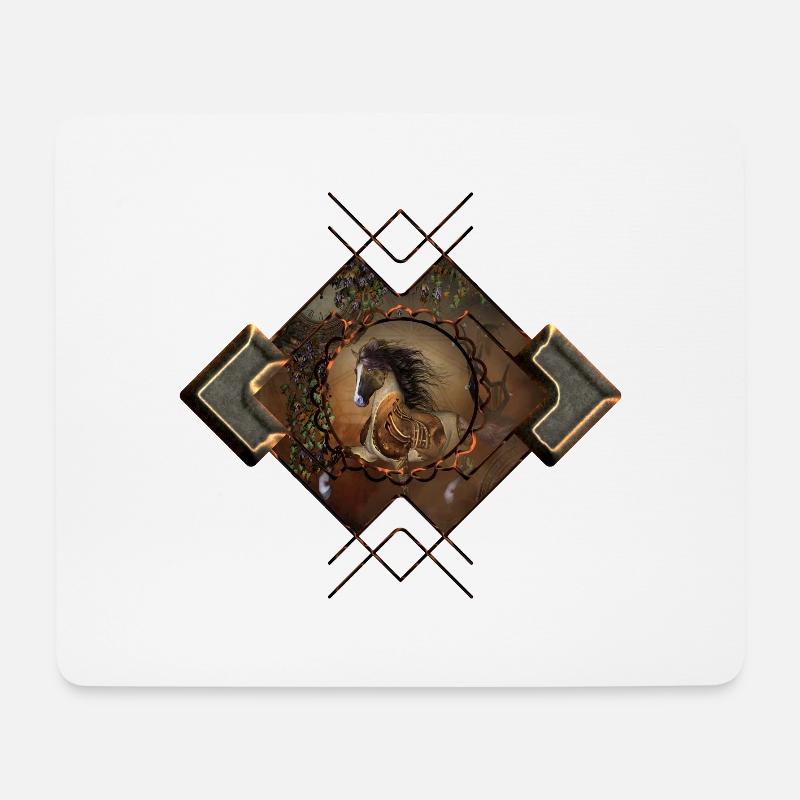 Schönes Steampunkpferd mit Umhang und Ausrüstung - Mousepad (Querformat) - Weiß