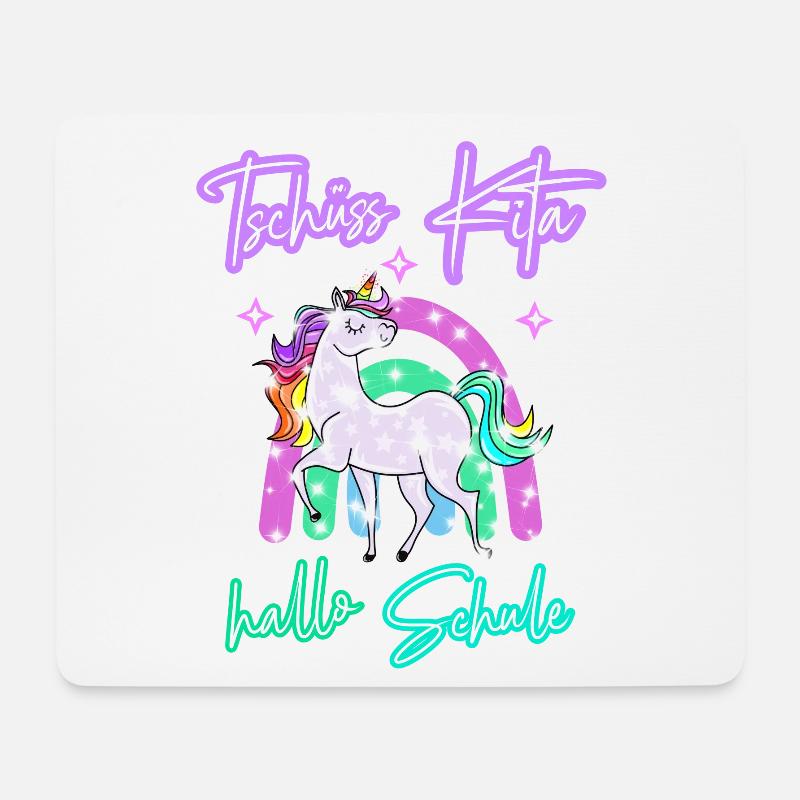 Tschüss Kita! hallo Schule Regenbogen Einhorn - Mousepad (Querformat) - Weiß
