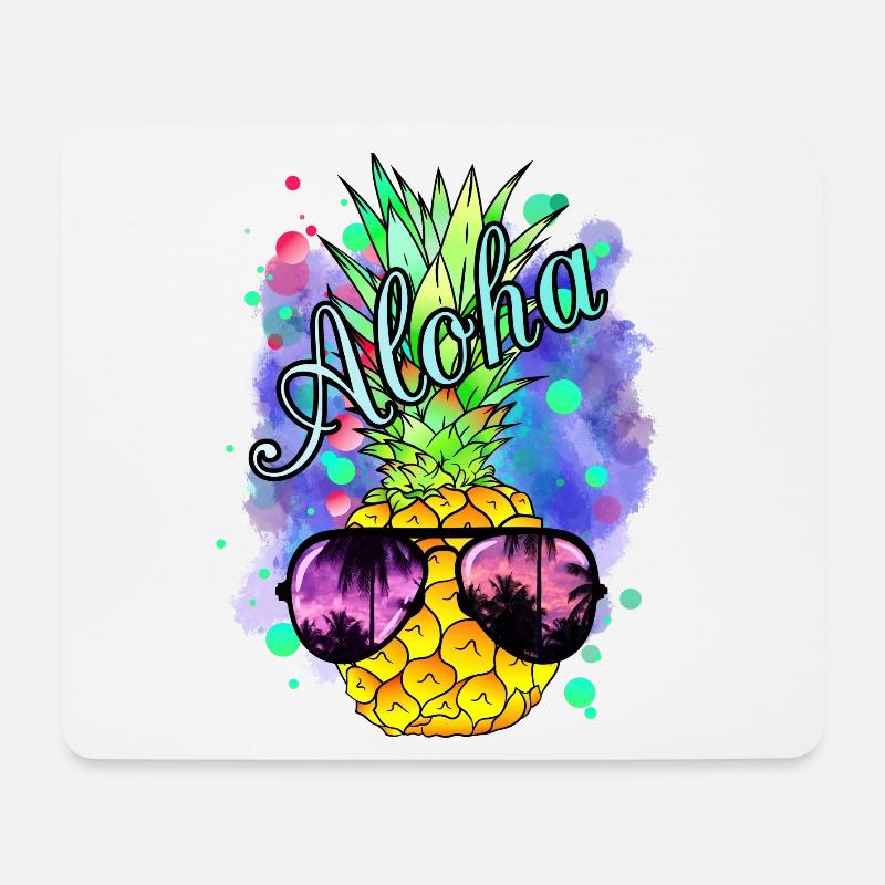 Bunte Ananas mit cooler Sonnenbrille - Mousepad (Querformat) - Weiß