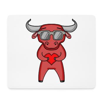 Taureau avec lunettes de soleil et cœur - Tapis de souris (format paysage) - blanc - Devant